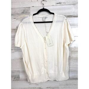 Joie Womens XL Cream Open Knit Button Up Cardigan Sweater Lightweight NWT
